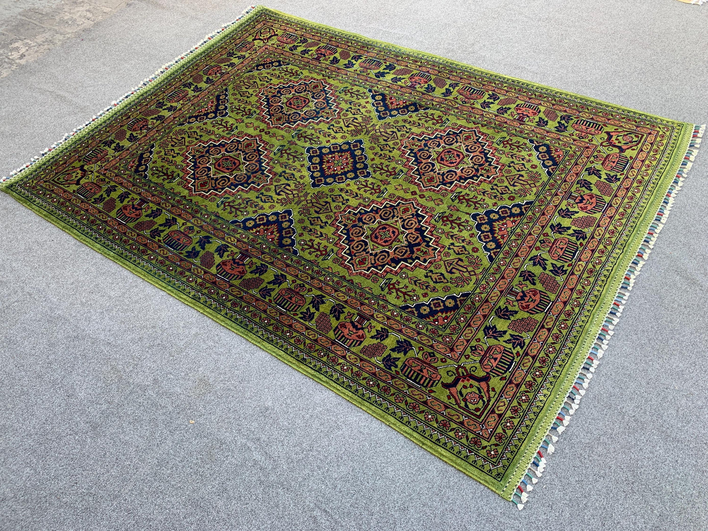 5x7 Ft Amazing Green Rug, Afghan Hand Knotted Wool Rug, New Bukhara design Rug, Oriental Rug, Fine Quality Rug, Bedroom Rug Living Room Rug.