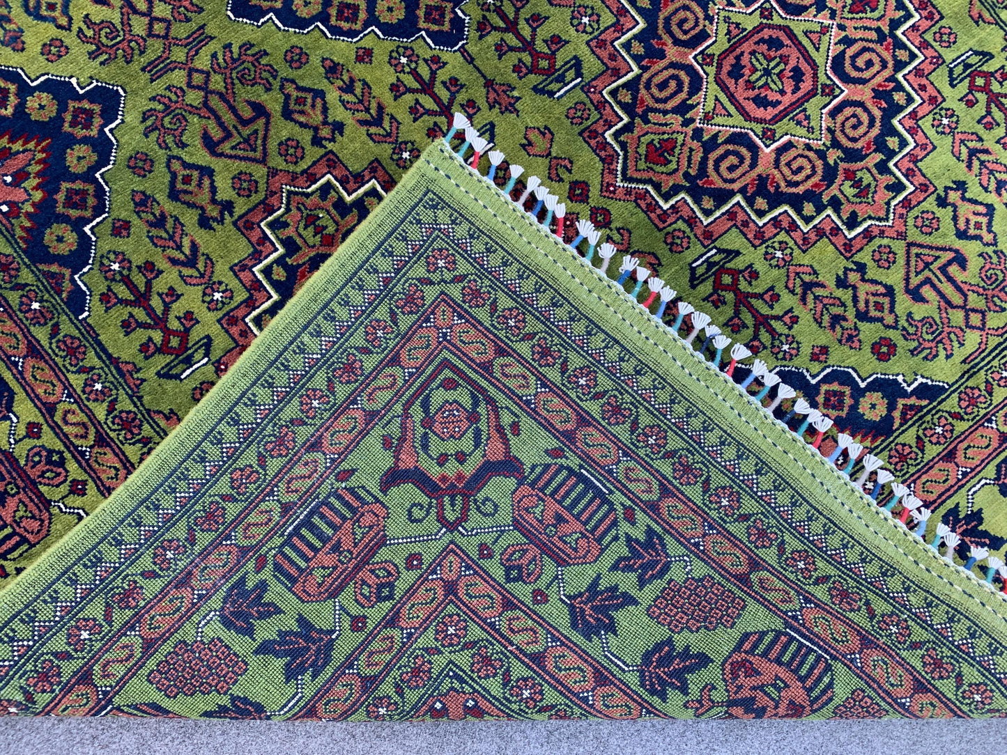 5x7 Ft Amazing Green Rug, Afghan Hand Knotted Wool Rug, New Bukhara design Rug, Oriental Rug, Fine Quality Rug, Bedroom Rug Living Room Rug.