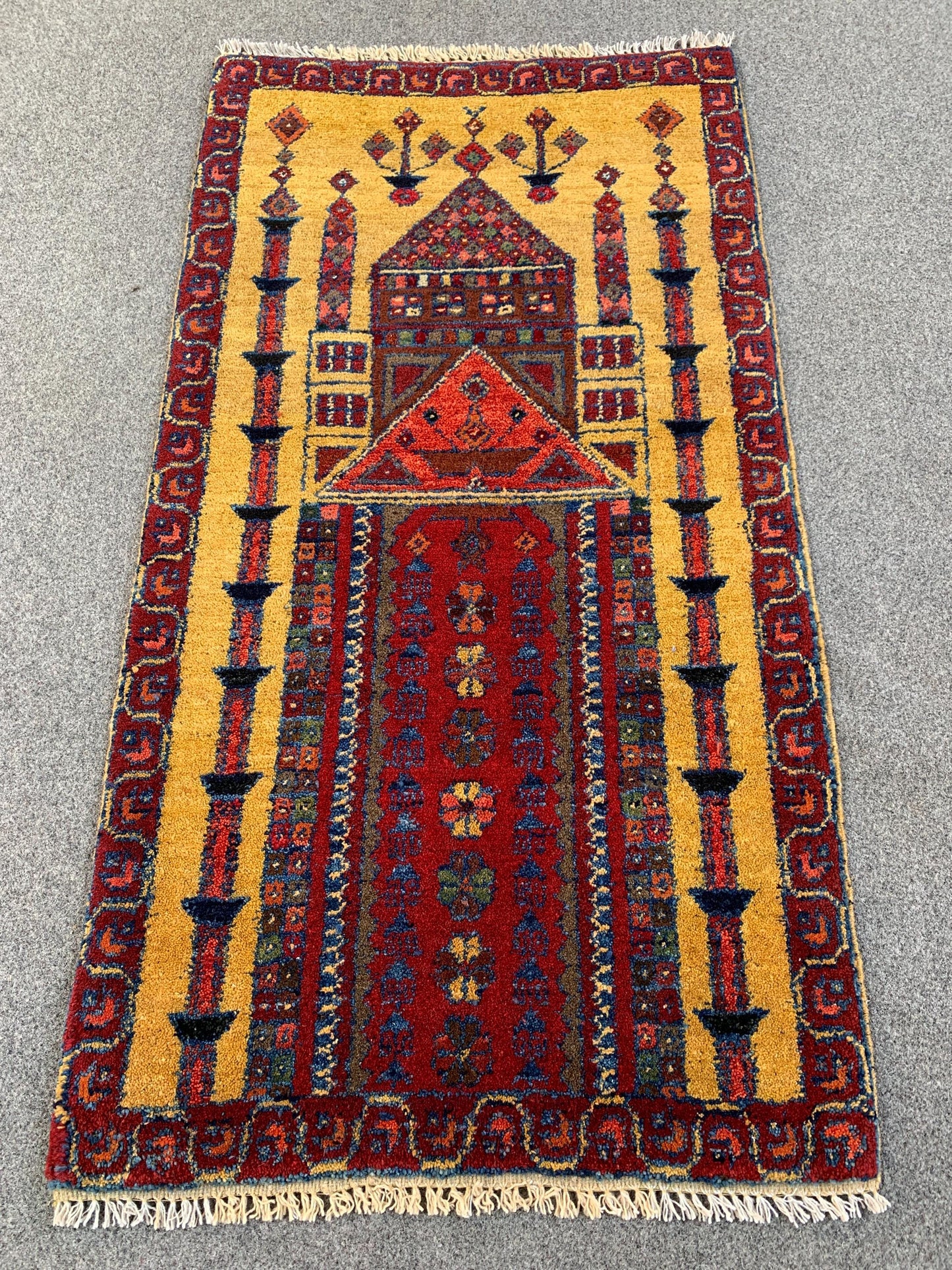 2x3 Ft Vintage Prayer Rug, Hand Knotted Prayer Rug, Afghan Prayer Rug, Oriental Wool Rug, High Pile Rug, Muslim Prayer Rug, Living Room Rug.