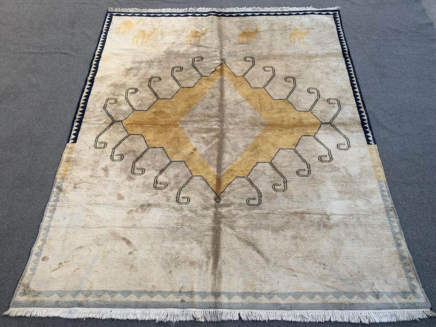 6x8 Ft Beige Yellow Silk Rug, Afghan Handmade Silk Rug, Geometric Area Rug, Turkmen Silk Rug, Fine Quality Rug, Bedroom Rug Living Room Rug.