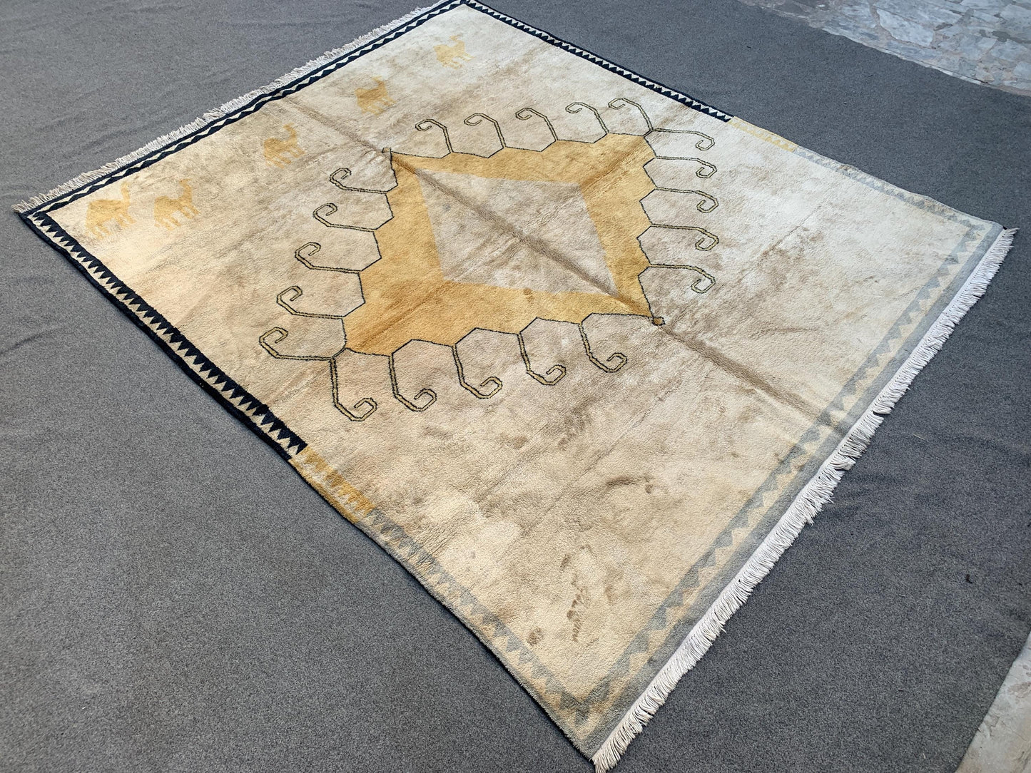 6x8 Ft Beige Yellow Silk Rug, Afghan Handmade Silk Rug, Geometric Area Rug, Turkmen Silk Rug, Fine Quality Rug, Bedroom Rug Living Room Rug.