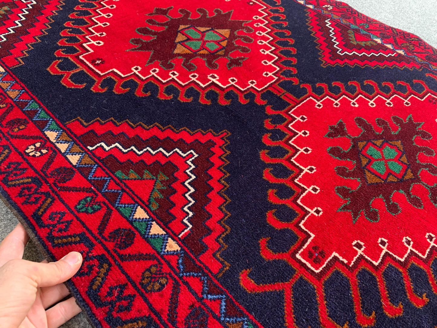 3x6 Ft Runner Rug, Natural Hand Knotted Afghan Rug, Geometric Area Rug High Pile Rug, High Quality Rug Oriental Wool Rug, Hallway Runner Rug
