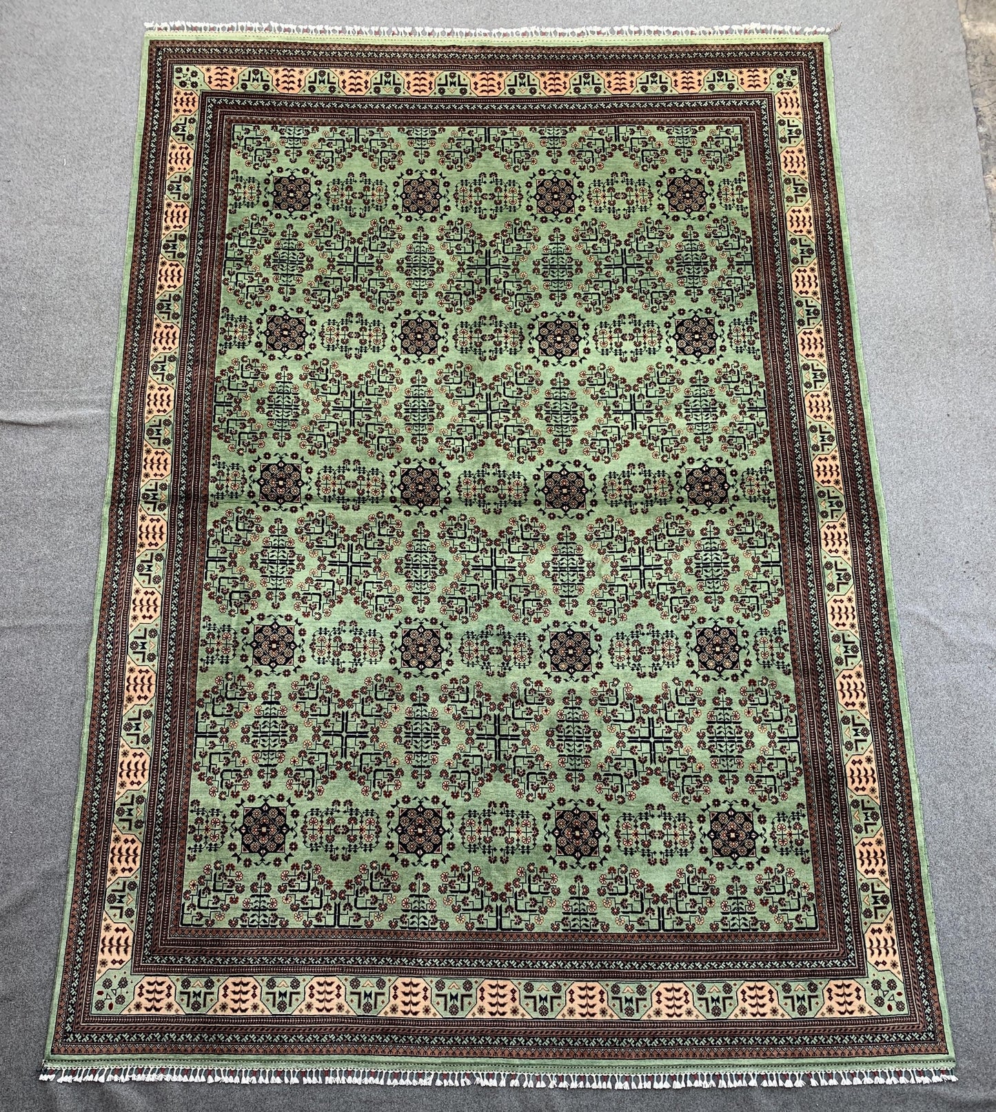 8x12 Ft Large Afghan Bukhara Rug, Natural Hand Knotted Wool Rug, High Quality Bukhara Rug, Turkmen Oriental Rug Dining Room Living Room Rug.