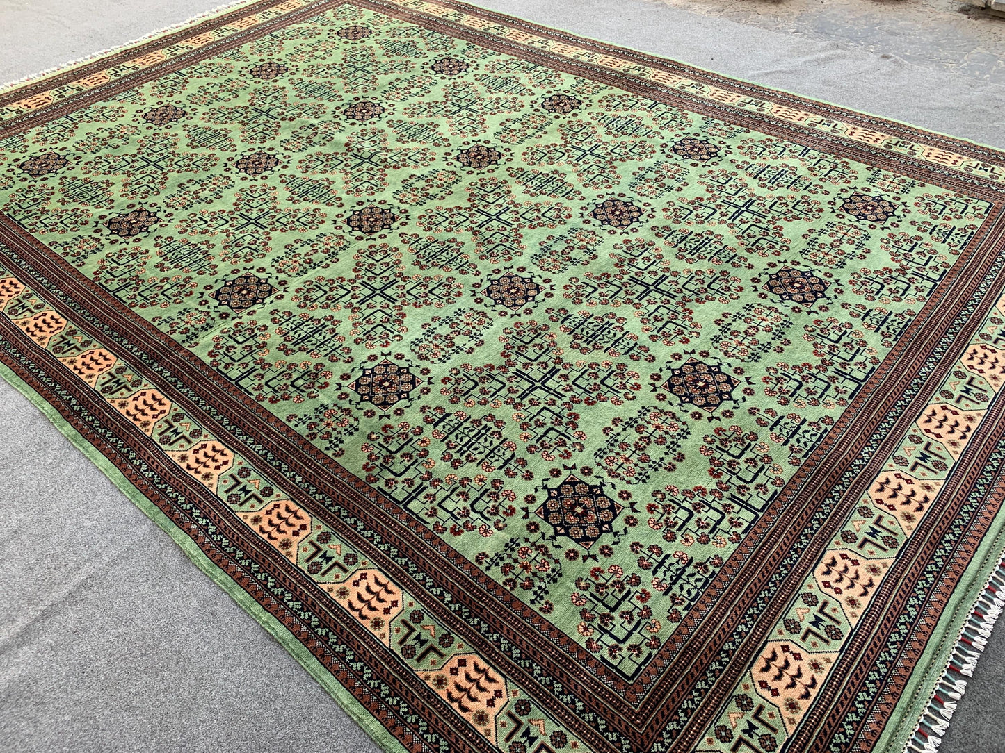 8x12 Ft Large Afghan Bukhara Rug, Natural Hand Knotted Wool Rug, High Quality Bukhara Rug, Turkmen Oriental Rug Dining Room Living Room Rug.