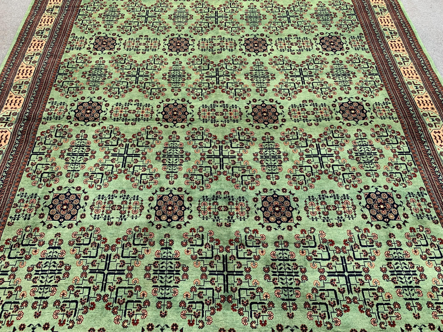 8x12 Ft Large Afghan Bukhara Rug, Natural Hand Knotted Wool Rug, High Quality Bukhara Rug, Turkmen Oriental Rug Dining Room Living Room Rug.