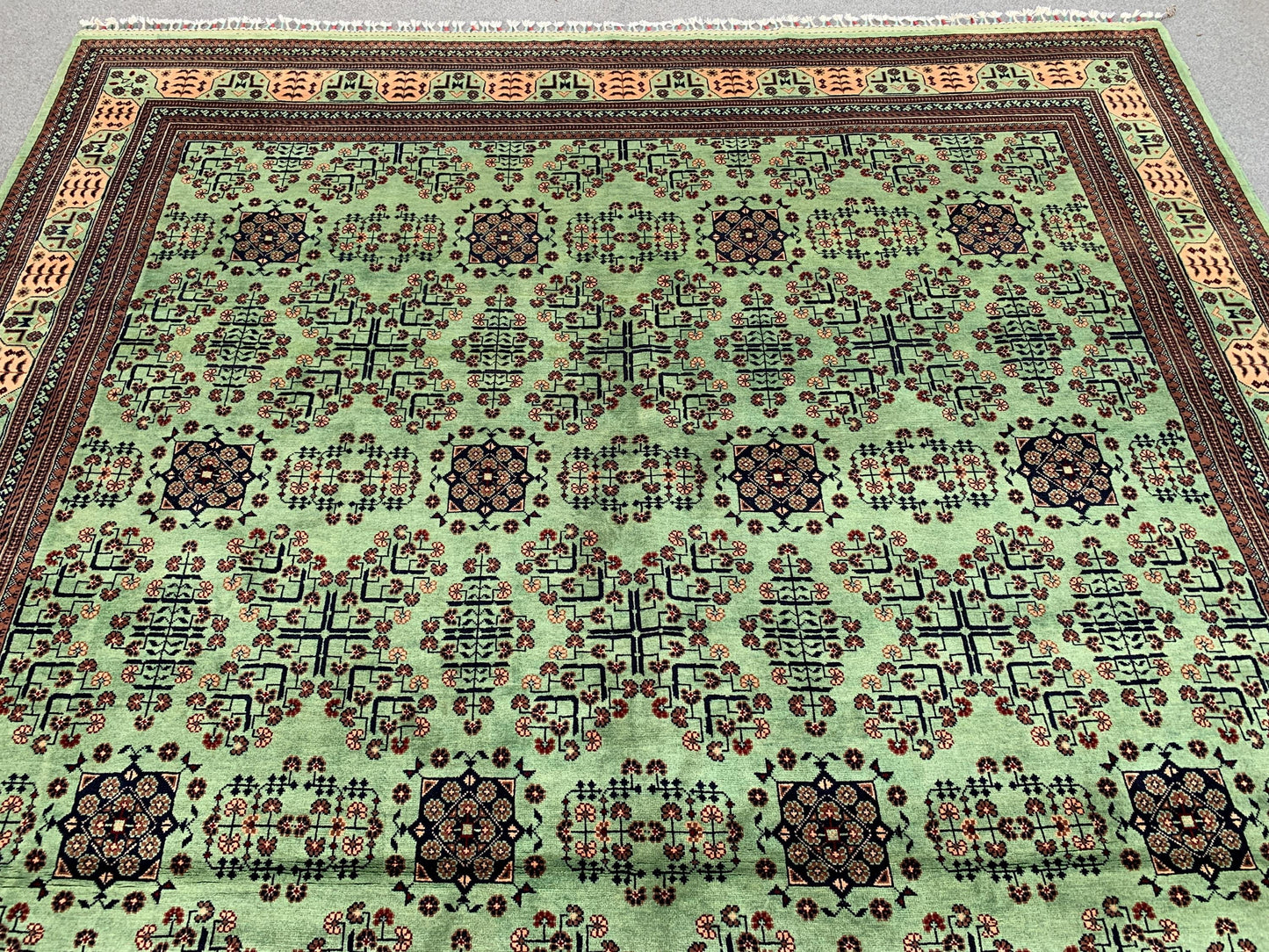 8x12 Ft Large Afghan Bukhara Rug, Natural Hand Knotted Wool Rug, High Quality Bukhara Rug, Turkmen Oriental Rug Dining Room Living Room Rug.