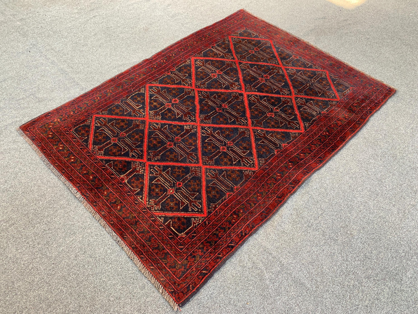 3x5 Ft Vintage Afghan Rug, Hand Knotted Wool Rug, Khal Muhammadi design Rug, Geometric Area Rug, Home Decor Rug, Rugs for Bedroom Office Rug