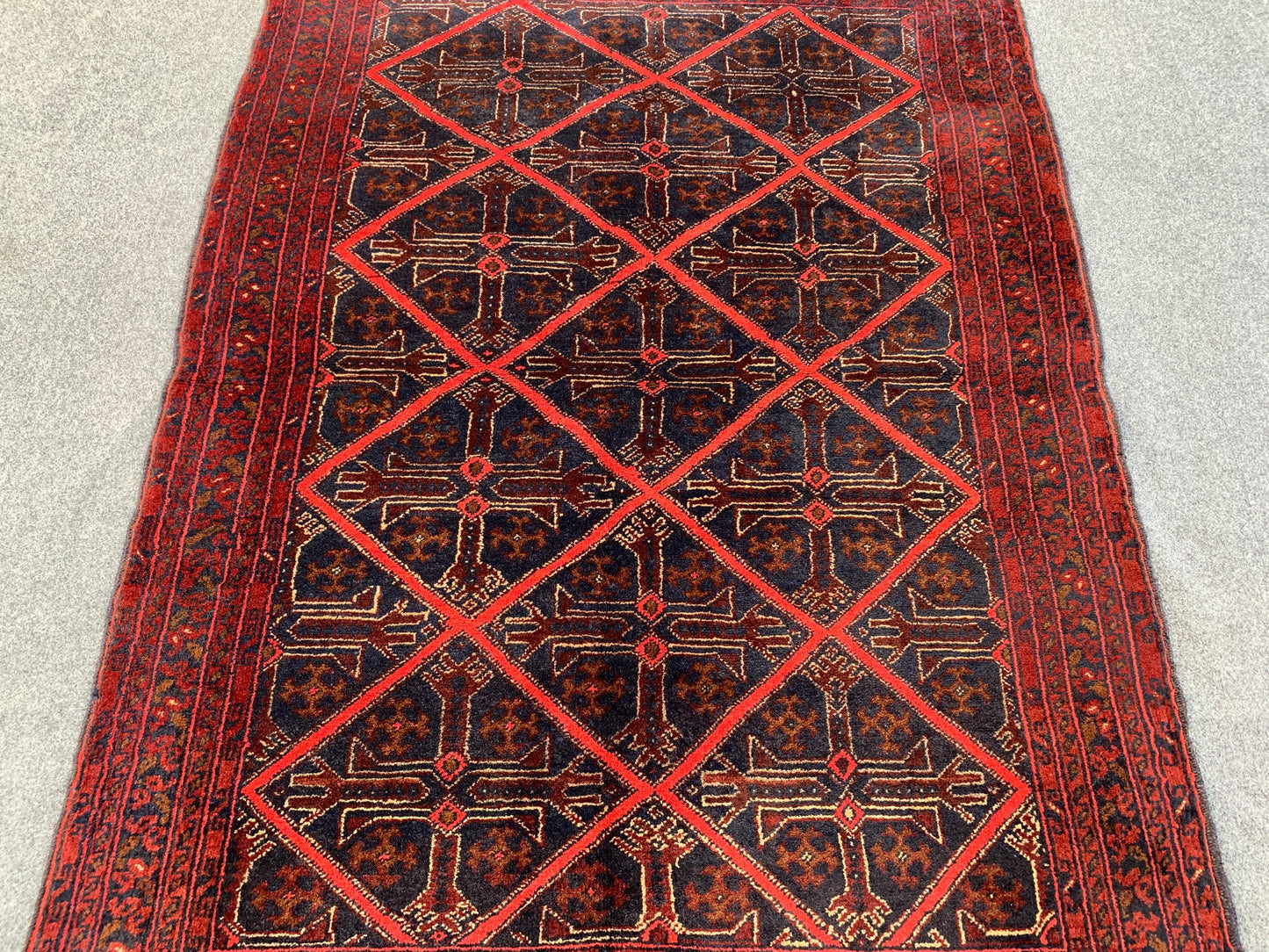 3x5 Ft Vintage Afghan Rug, Hand Knotted Wool Rug, Khal Muhammadi design Rug, Geometric Area Rug, Home Decor Rug, Rugs for Bedroom Office Rug