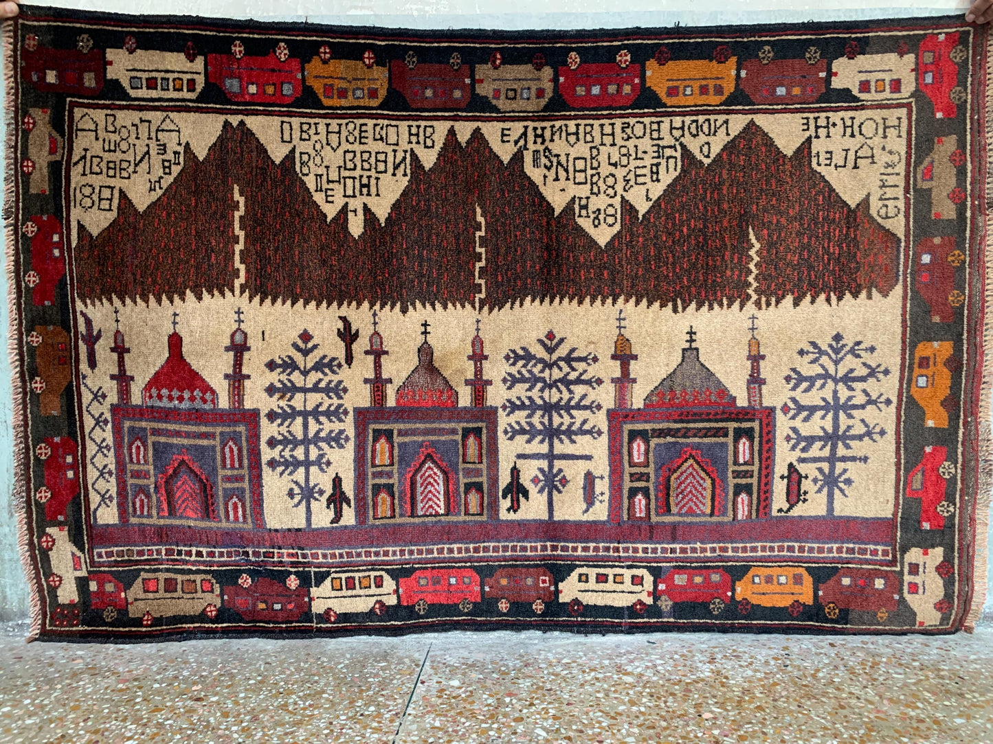 3x5 Ft Vintage Pictorial Baluchi Rug, Afghan Hand Knotted Rug, Oriental Wool Rug, Home Decor Rug, Best for Kids Room Rug, Bedroom Office Rug