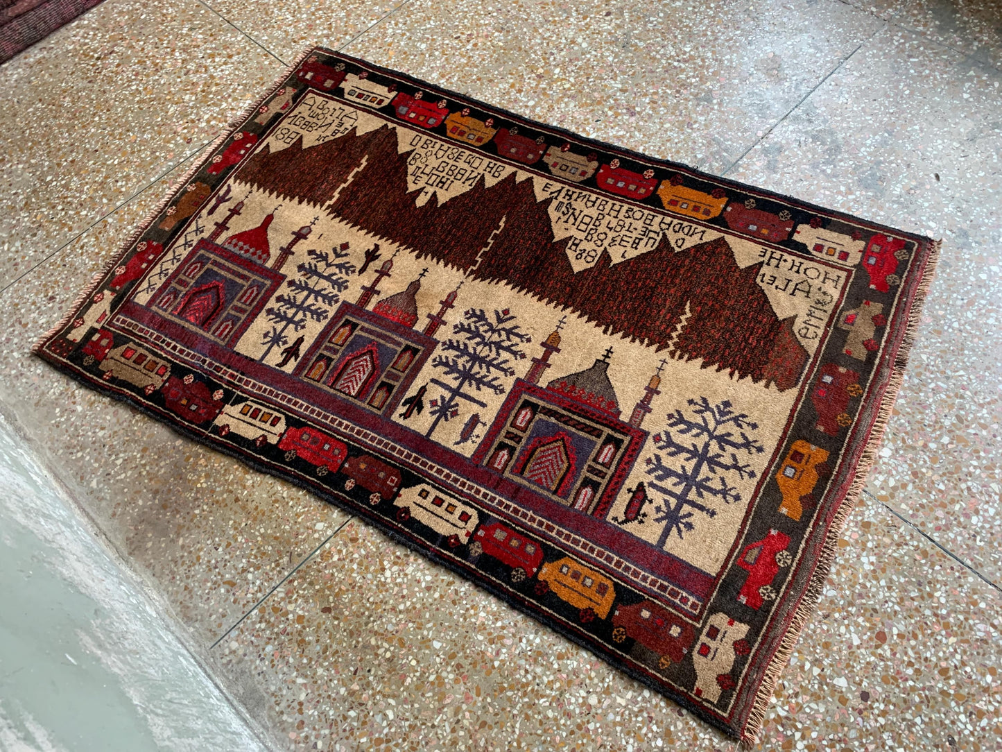 3x5 Ft Vintage Pictorial Baluchi Rug, Afghan Hand Knotted Rug, Oriental Wool Rug, Home Decor Rug, Best for Kids Room Rug, Bedroom Office Rug