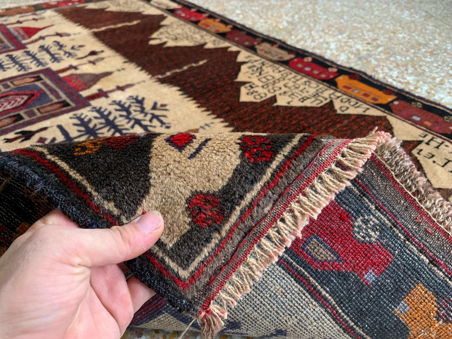 3x5 Ft Vintage Pictorial Baluchi Rug, Afghan Hand Knotted Rug, Oriental Wool Rug, Home Decor Rug, Best for Kids Room Rug, Bedroom Office Rug