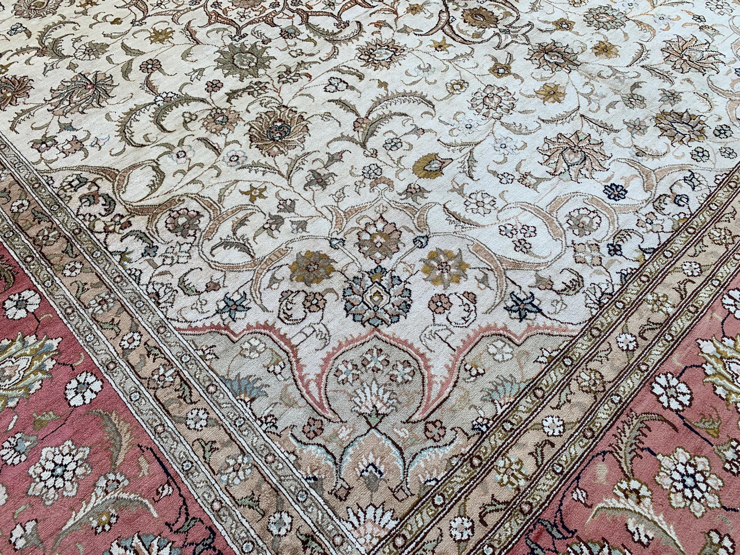 Amazing Large Afghan Silk Rug 9x12 Ft Salmon Ivory pink Hand knotted silk on cotton oriental floral Carpet, Traditional Rug, Living Room Rug