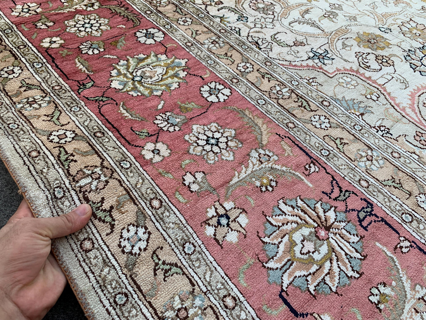 Amazing Large Afghan Silk Rug 9x12 Ft Salmon Ivory pink Hand knotted silk on cotton oriental floral Carpet, Traditional Rug, Living Room Rug