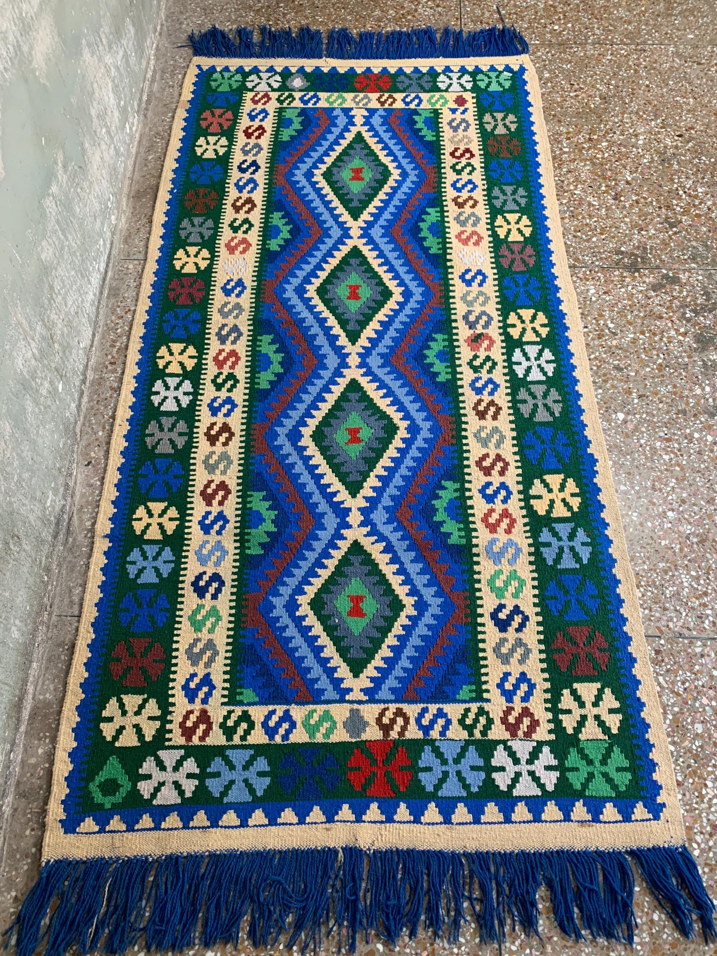 Chobi design kilim Runner Rug, Afghan Handmade kilim Rug, Geometric Wool kilim Rug, Turkmen Tribal Rug, Oriental Rug, Hallway Rug 3x7 Ft