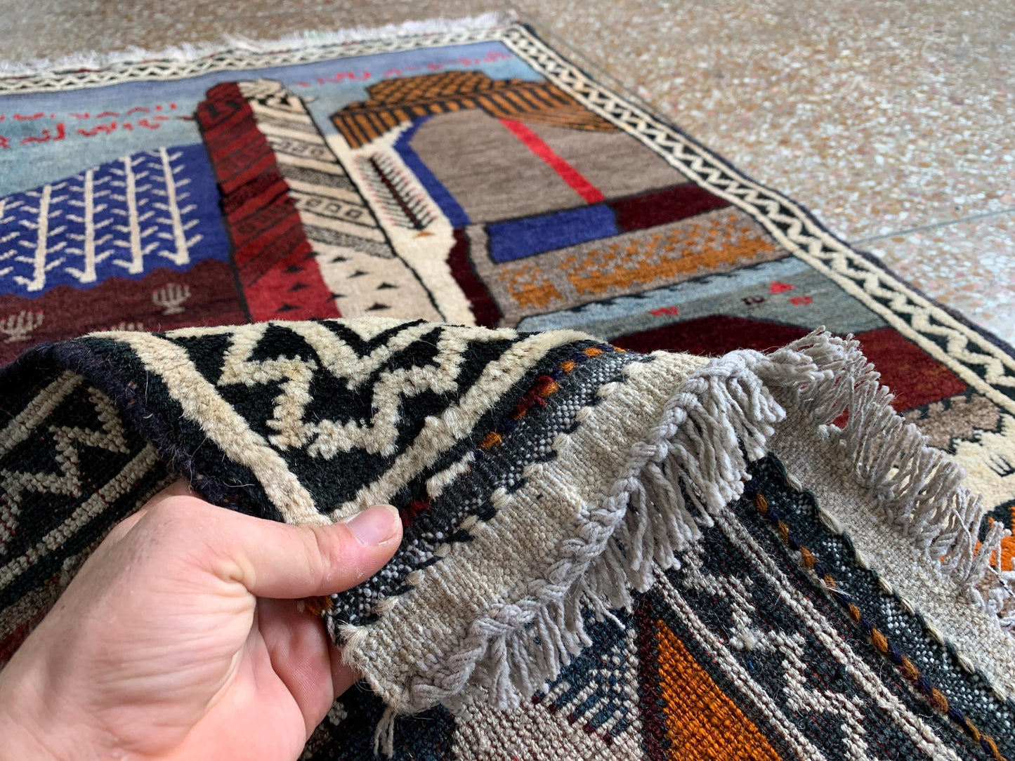 One of a kind Antique Pictorial Rug, Afghan Handmade Wool Rug, Minar Heart Area Rug, Vintage Oriental Rug, Best for Kids Room Rug 3x4 Ft