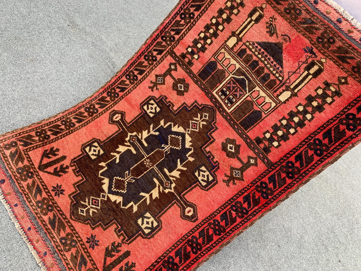 Vintage Prayer Rug 3x4 Natural Hand Knotted Afghan Prayer Rug, Oriental Wool Rug, Muslim Prayer Rug, Turkmen Prayer Rug, Geometric Area Rug.