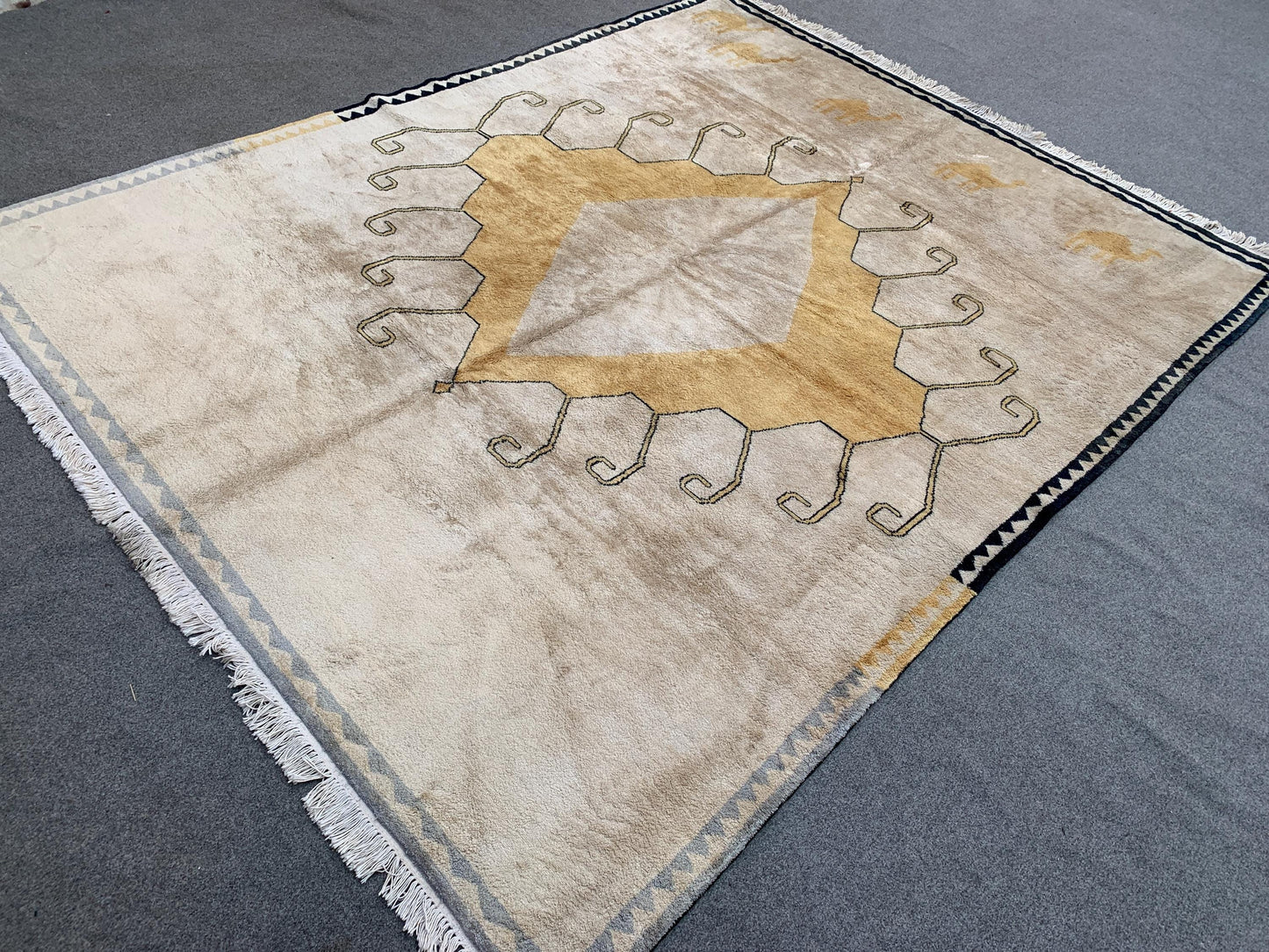 Beige Yellow Silk Rug 6x8 Ft Handmade Afghan Silk Rug, Geometric Area Rug, Turkmen Silk Rug, Soft Pile Rug, Rugs for Bedroom Living Room Rug
