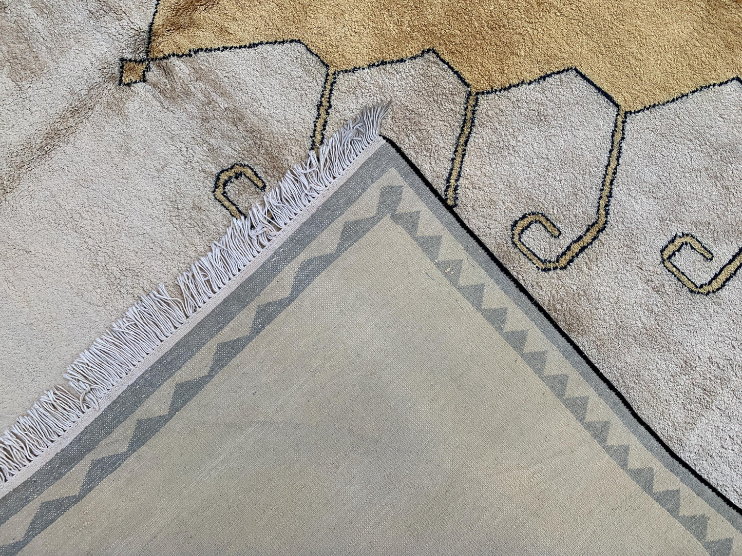 Beige Yellow Silk Rug 6x8 Ft Handmade Afghan Silk Rug, Geometric Area Rug, Turkmen Silk Rug, Soft Pile Rug, Rugs for Bedroom Living Room Rug