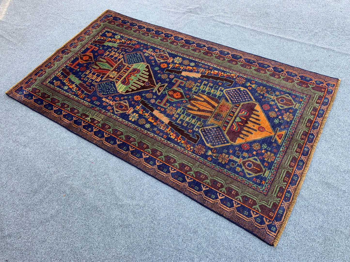 3x6 Ft Floral Vintage Rug, Natural Afghan Hand Knotted Rug, Herat Baluchi Rug, Oriental Wool Rug, One of a kind Rug, Bedroom Rug Hallway Rug