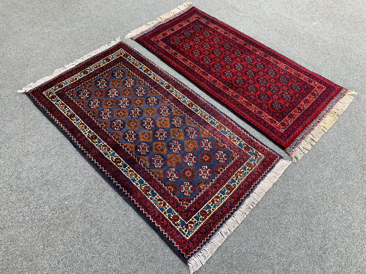 2x3 Ft Small Afghan Rug, Hand knotted Wool Rug, Khoja Roshni Rug Red Blue Rug, Small 2 Piece Rug, Oriental Rug, Rugs for Kitchen Hallway Rug