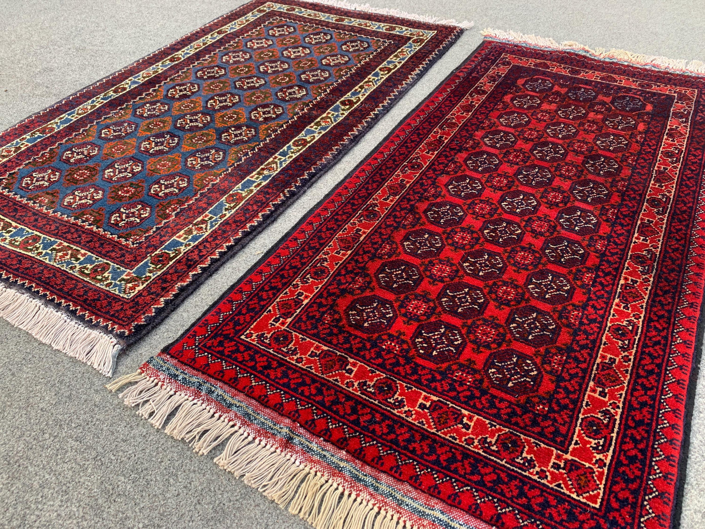 2x3 Ft Small Afghan Rug, Hand knotted Wool Rug, Khoja Roshni Rug Red Blue Rug, Small 2 Piece Rug, Oriental Rug, Rugs for Kitchen Hallway Rug