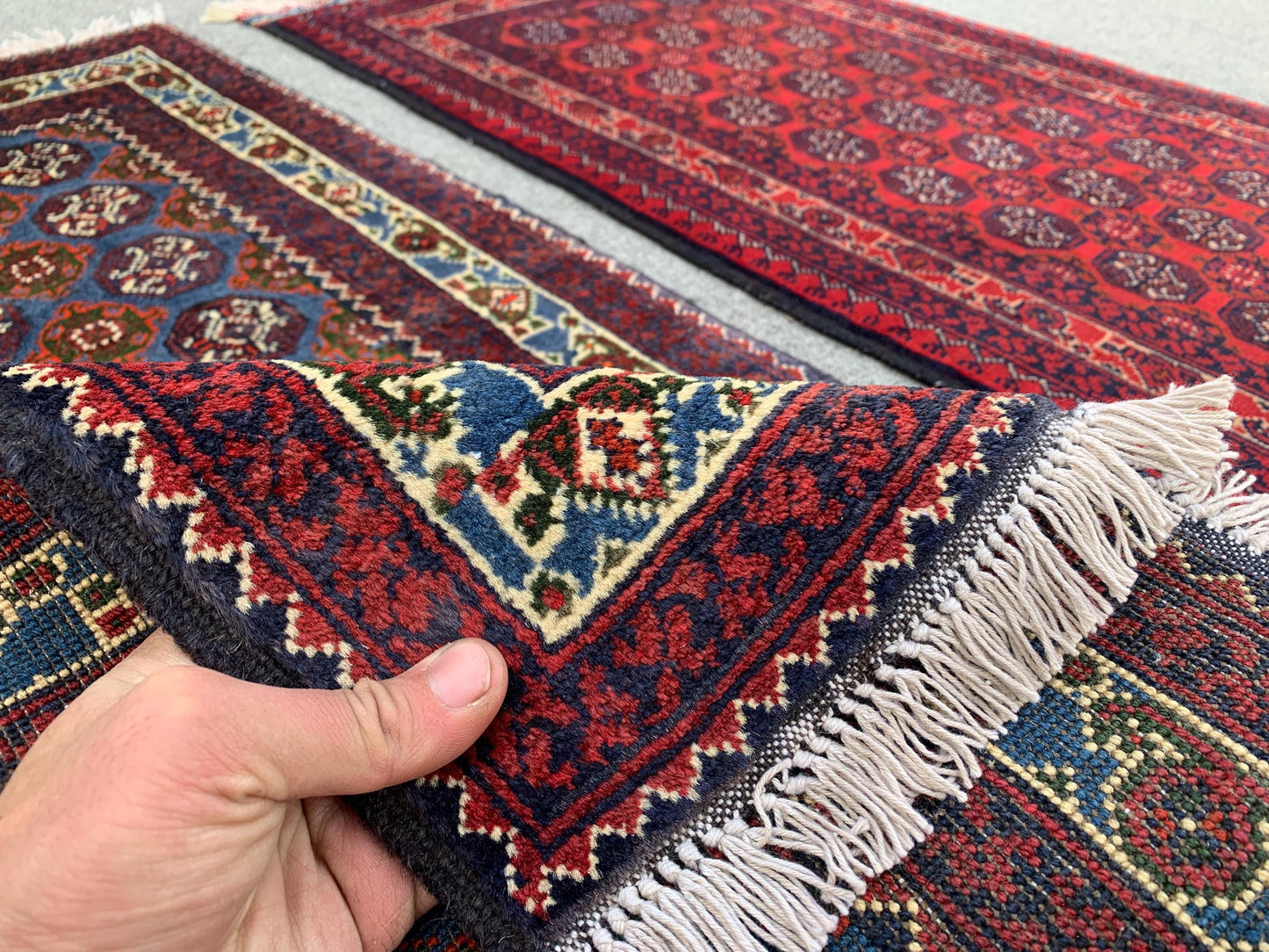 2x3 Ft Small Afghan Rug, Hand knotted Wool Rug, Khoja Roshni Rug Red Blue Rug, Small 2 Piece Rug, Oriental Rug, Rugs for Kitchen Hallway Rug