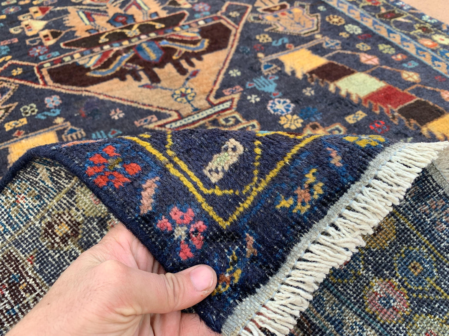 3x6 Ft Antique Afghan Rug, Hand Knotted floral Wool Rug, Low Pile Rug, Oriental Baluchi Rug, One of a kind Vintage Rug, Bedroom Hallway Rug.