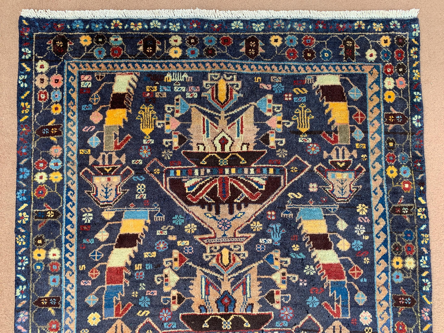 3x6 Ft Antique Afghan Rug, Hand Knotted floral Wool Rug, Low Pile Rug, Oriental Baluchi Rug, One of a kind Vintage Rug, Bedroom Hallway Rug.