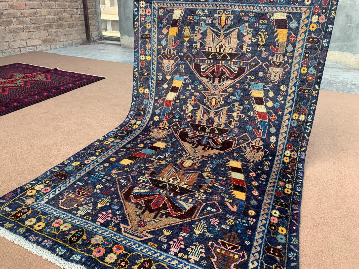 3x6 Ft Antique Afghan Rug, Hand Knotted floral Wool Rug, Low Pile Rug, Oriental Baluchi Rug, One of a kind Vintage Rug, Bedroom Hallway Rug.