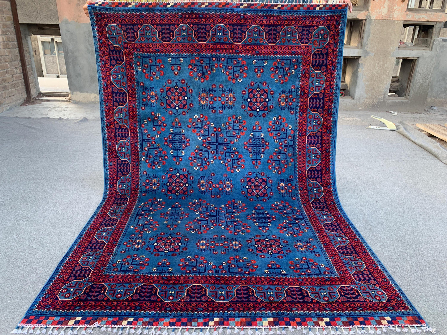 Amazing Bukhara Rug 5x8 Natural Handmade Afghan Rug, Fine Quality Rug, Good Pile Rug, Blue Red Rug, Best for Living Room Bedroom Office Rug,