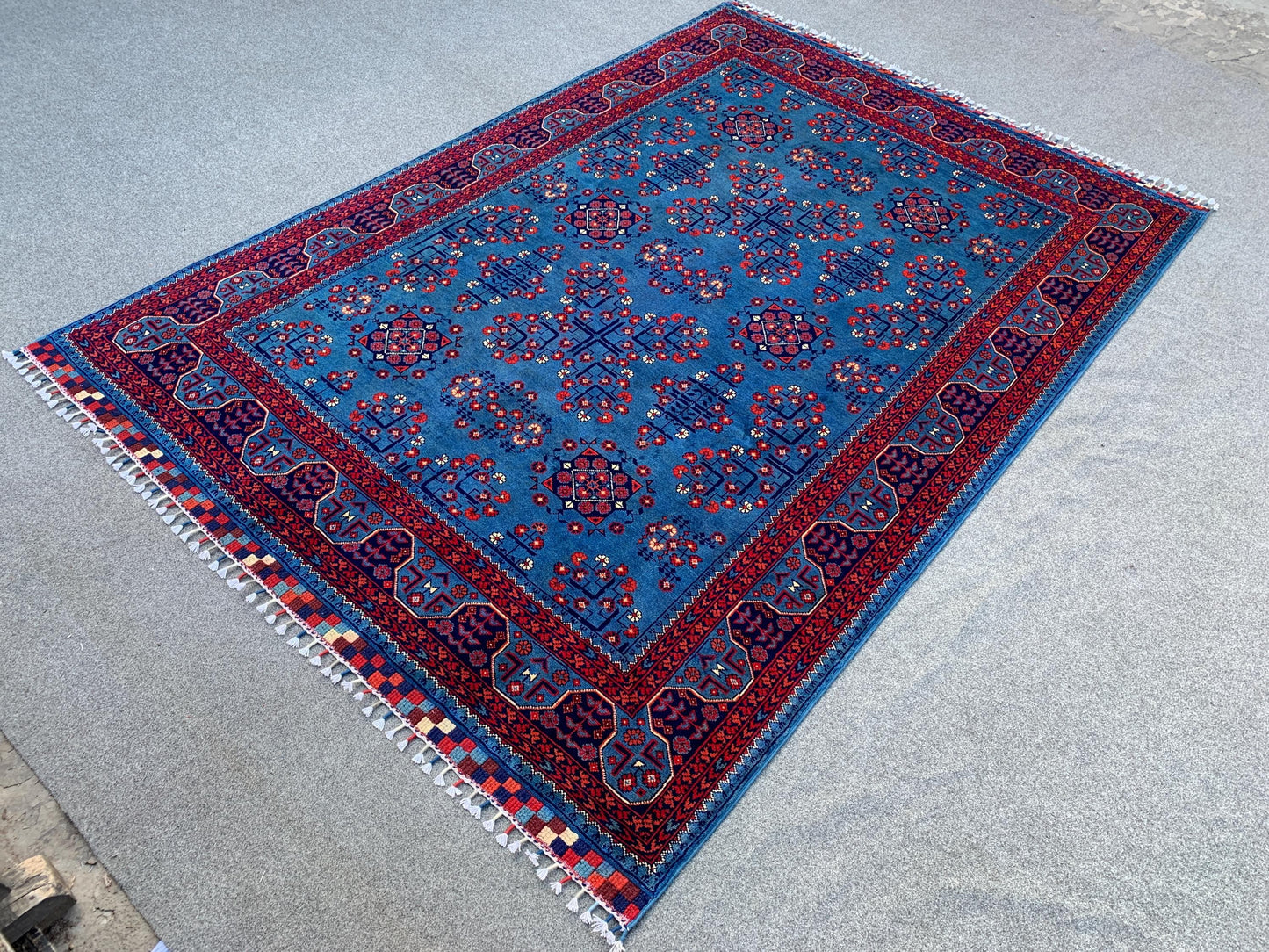 Amazing Bukhara Rug 5x8 Natural Handmade Afghan Rug, Fine Quality Rug, Good Pile Rug, Blue Red Rug, Best for Living Room Bedroom Office Rug,