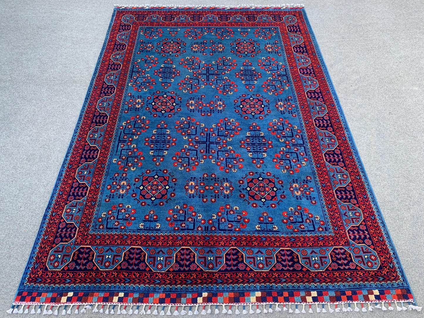 Amazing Bukhara Rug 5x8 Natural Handmade Afghan Rug, Fine Quality Rug, Good Pile Rug, Blue Red Rug, Best for Living Room Bedroom Office Rug,