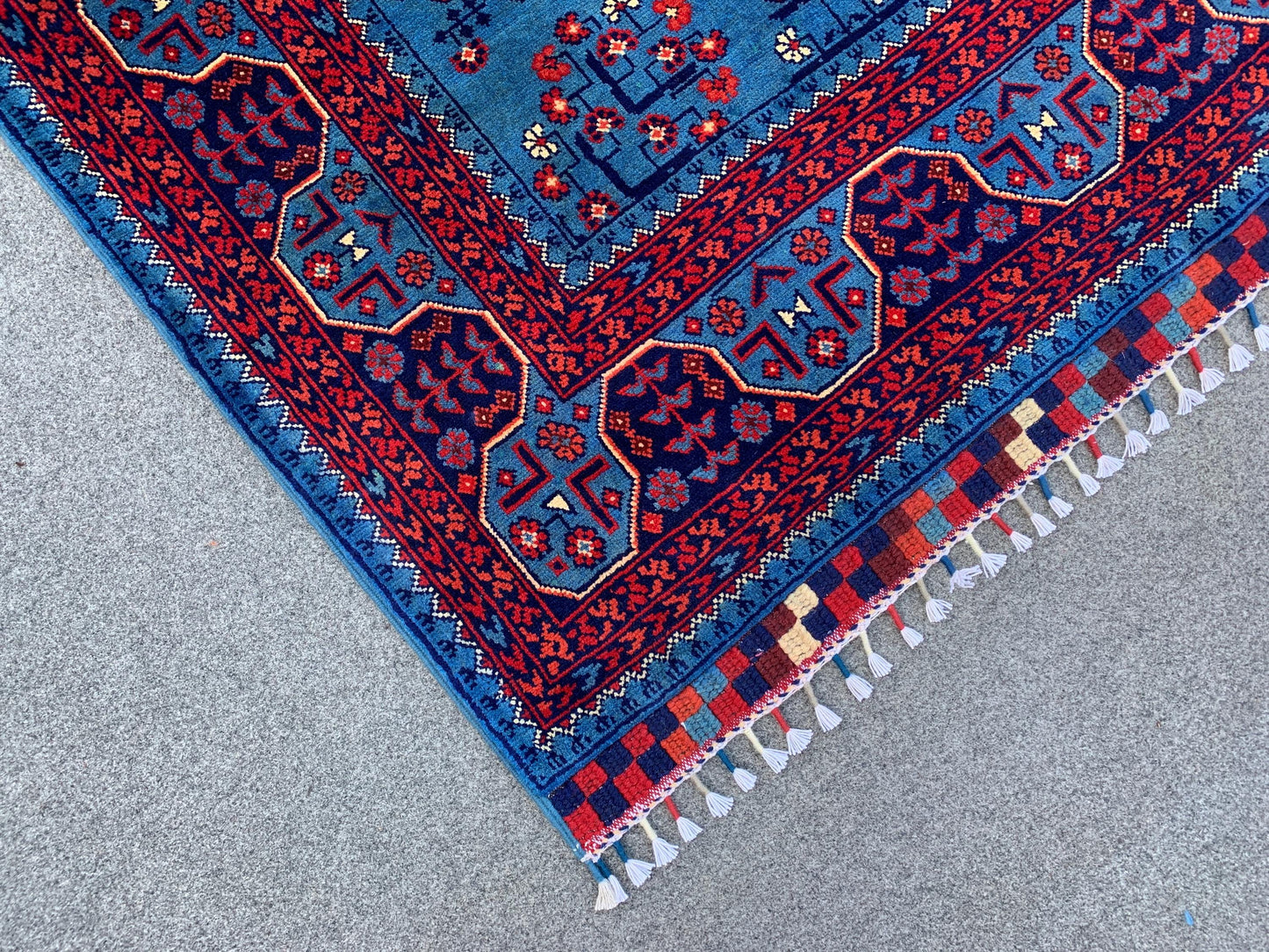 Amazing Bukhara Rug 5x8 Natural Handmade Afghan Rug, Fine Quality Rug, Good Pile Rug, Blue Red Rug, Best for Living Room Bedroom Office Rug,