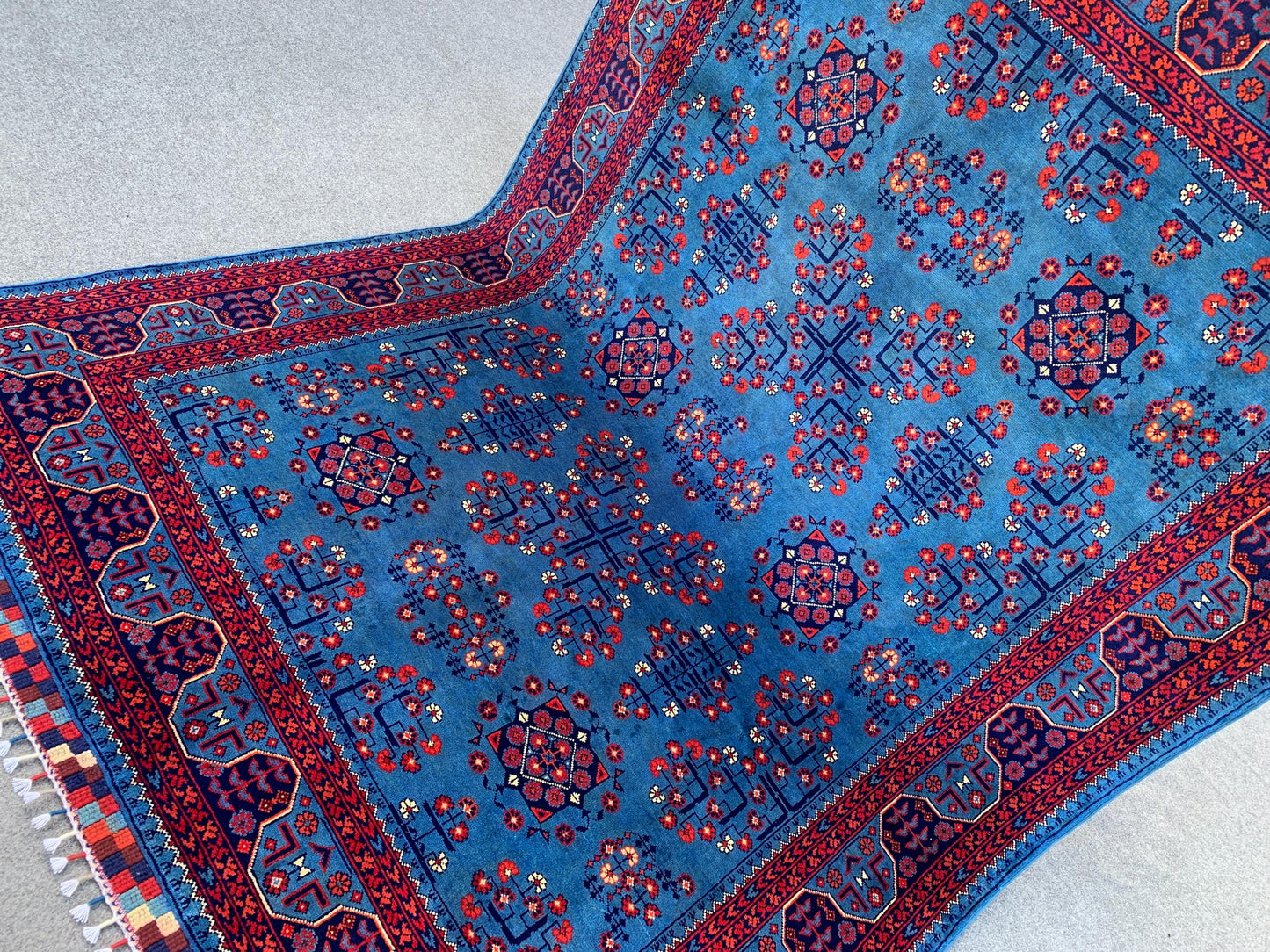 Amazing Bukhara Rug 5x8 Natural Handmade Afghan Rug, Fine Quality Rug, Good Pile Rug, Blue Red Rug, Best for Living Room Bedroom Office Rug,