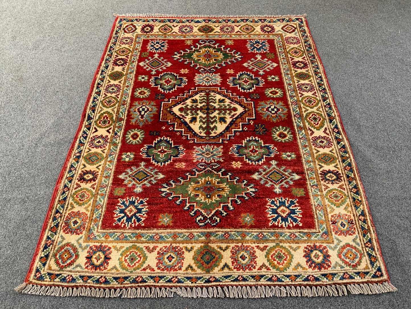 3x4 Vintage Kazak Rug, Afghan Handmade Rug, Geometric Area Rug, Oriental Wool Rug, Turkmen Tribal Rug, Rugs for Bedroom Kitchen Hallway Rug.
