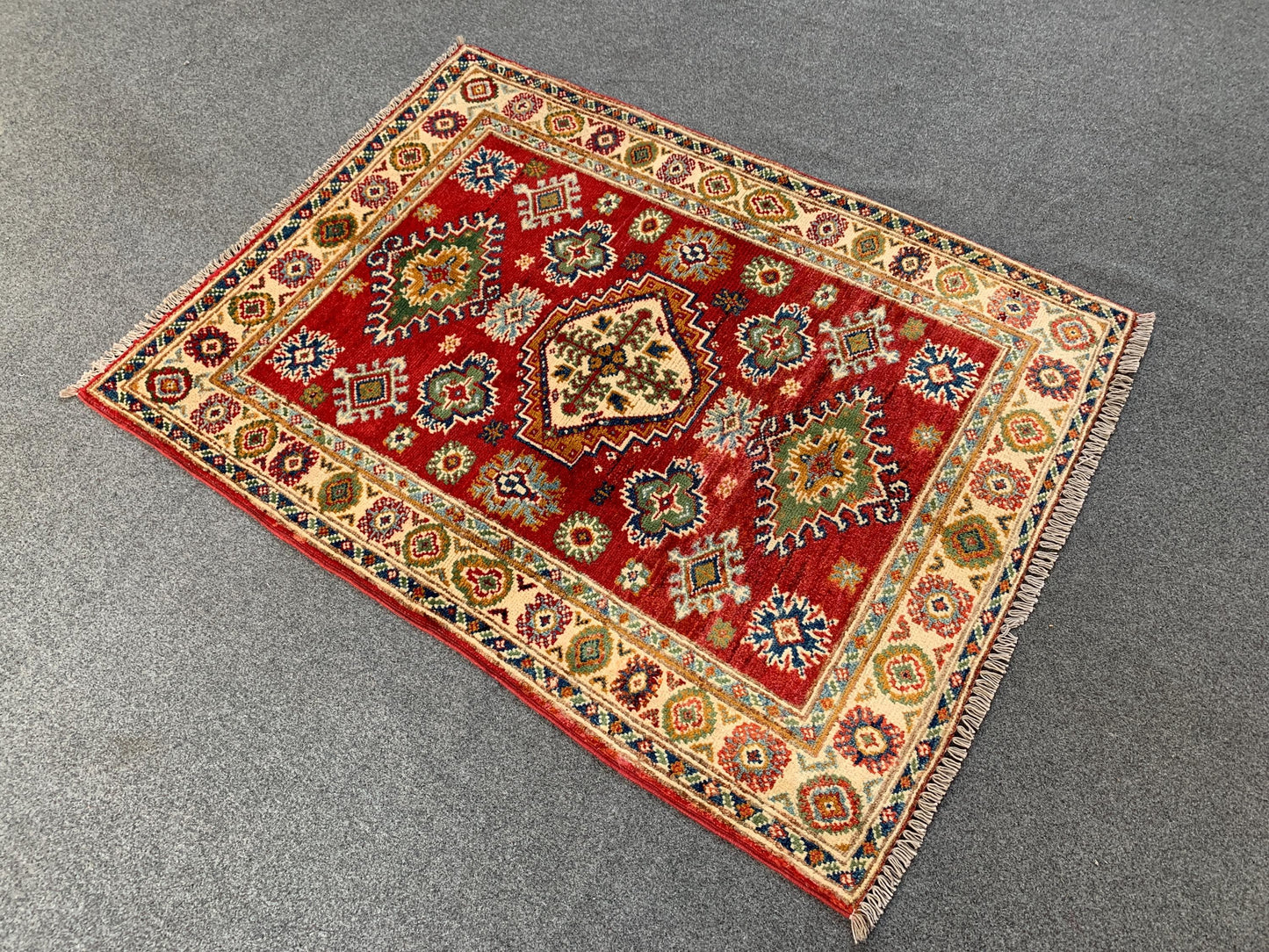 3x4 Vintage Kazak Rug, Afghan Handmade Rug, Geometric Area Rug, Oriental Wool Rug, Turkmen Tribal Rug, Rugs for Bedroom Kitchen Hallway Rug.