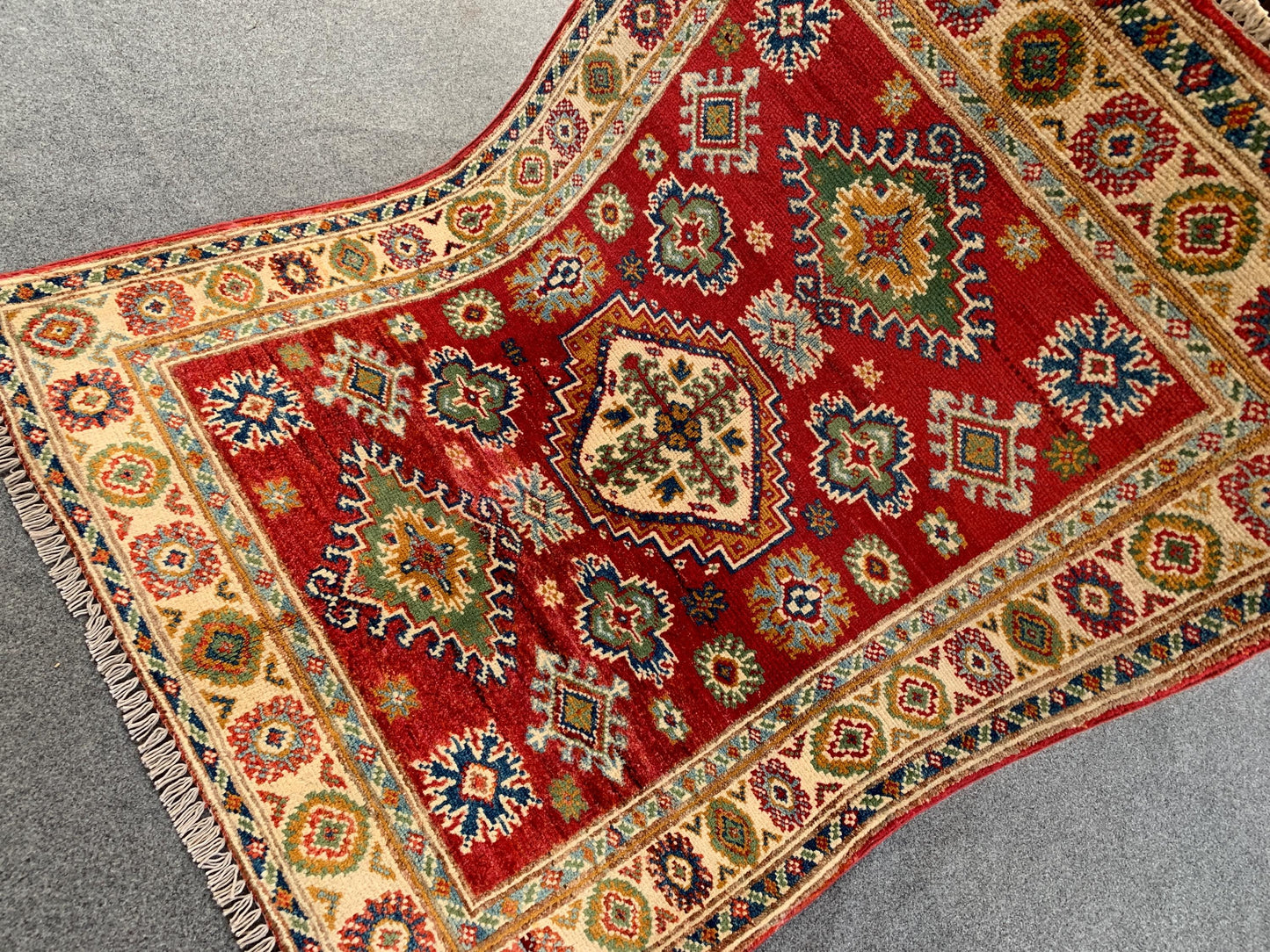 3x4 Vintage Kazak Rug, Afghan Handmade Rug, Geometric Area Rug, Oriental Wool Rug, Turkmen Tribal Rug, Rugs for Bedroom Kitchen Hallway Rug.
