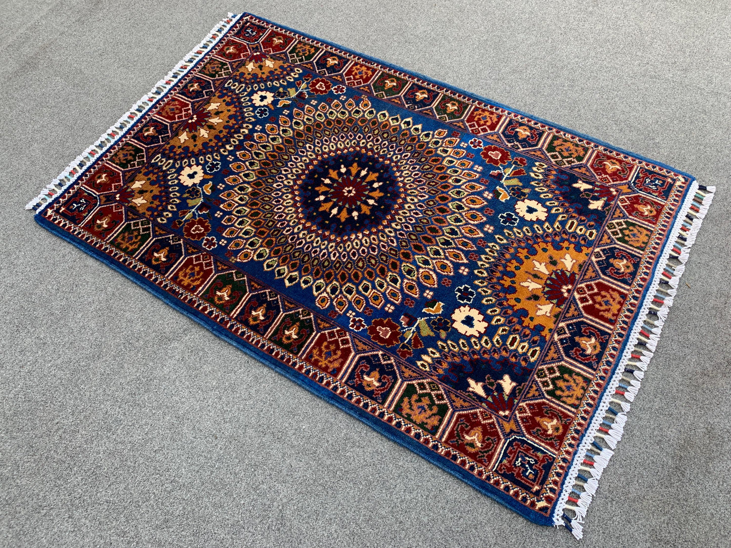 3x4 Ft Amazing Floral Rug, Afghan Hand Knotted Rug, Good Pile Rug, Bukhara design Rug, Oriental Wool Rug, Best for Office Rug, Bedroom Rug.