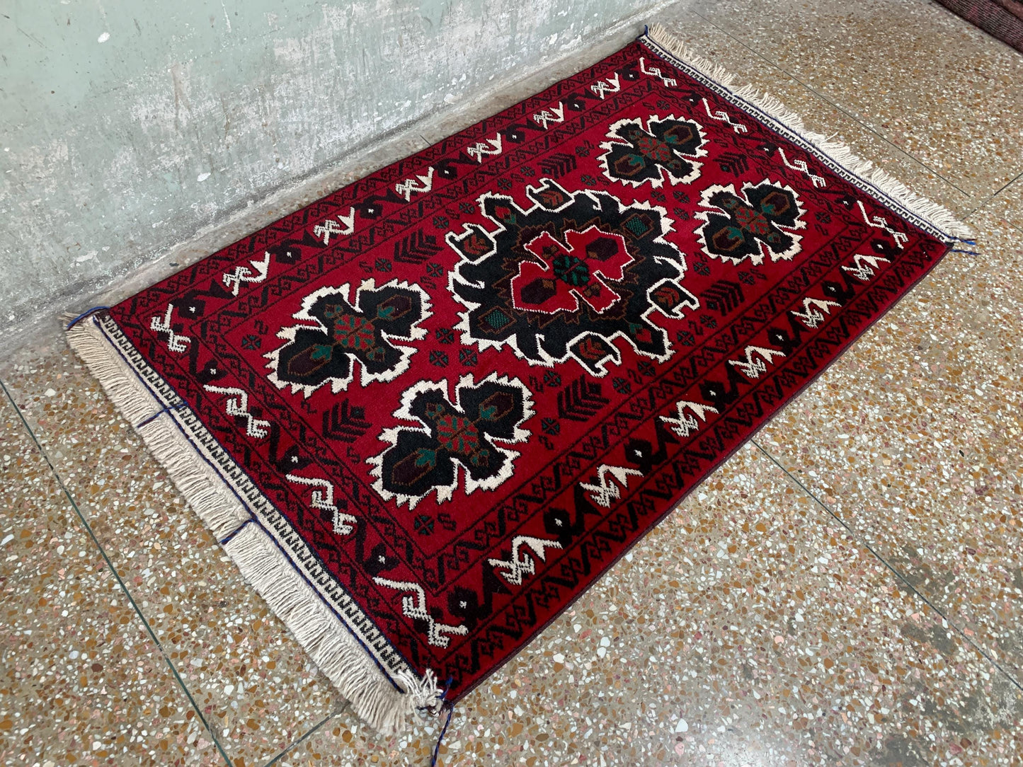 3x5 Ft Vintage Rug, Afghan Handmade Wool Rug, Geometric Area Rug, Oriental Turkmen Rug, Antique Tribal Rug, Rugs for Bedroom Hallway Rug etc