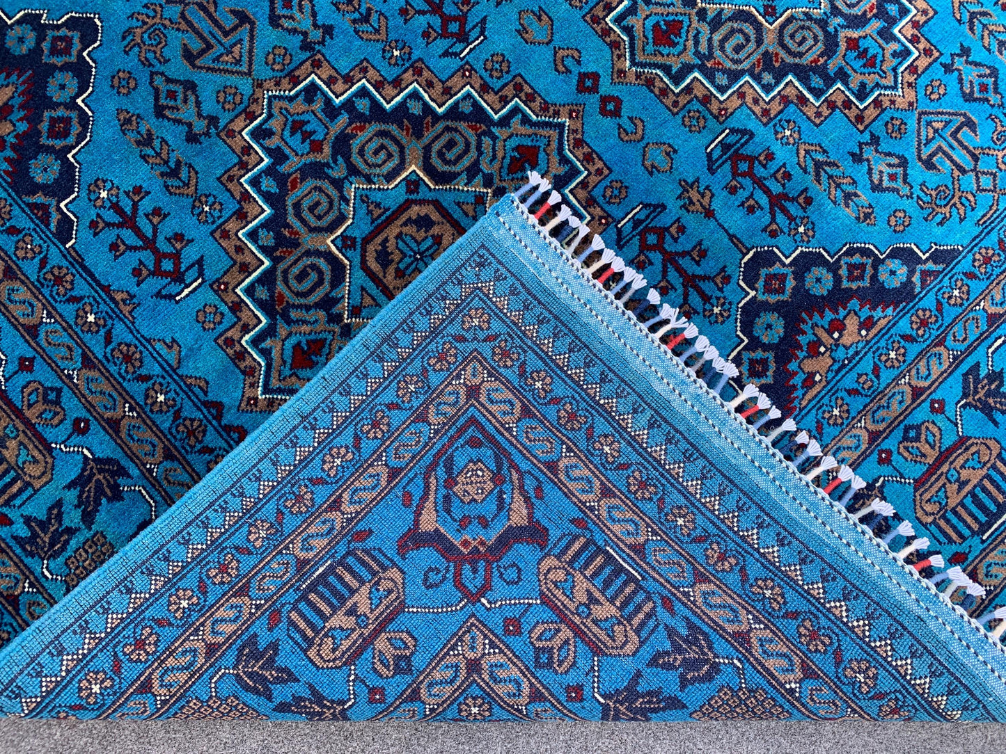 5x7 Ft Ocean Blue Afghan Rug, Natural Hand Knotted Rug, New Bukhara design Rug, Oriental Wool Rug, Fine Quality Rug, Bedroom Living Room Rug