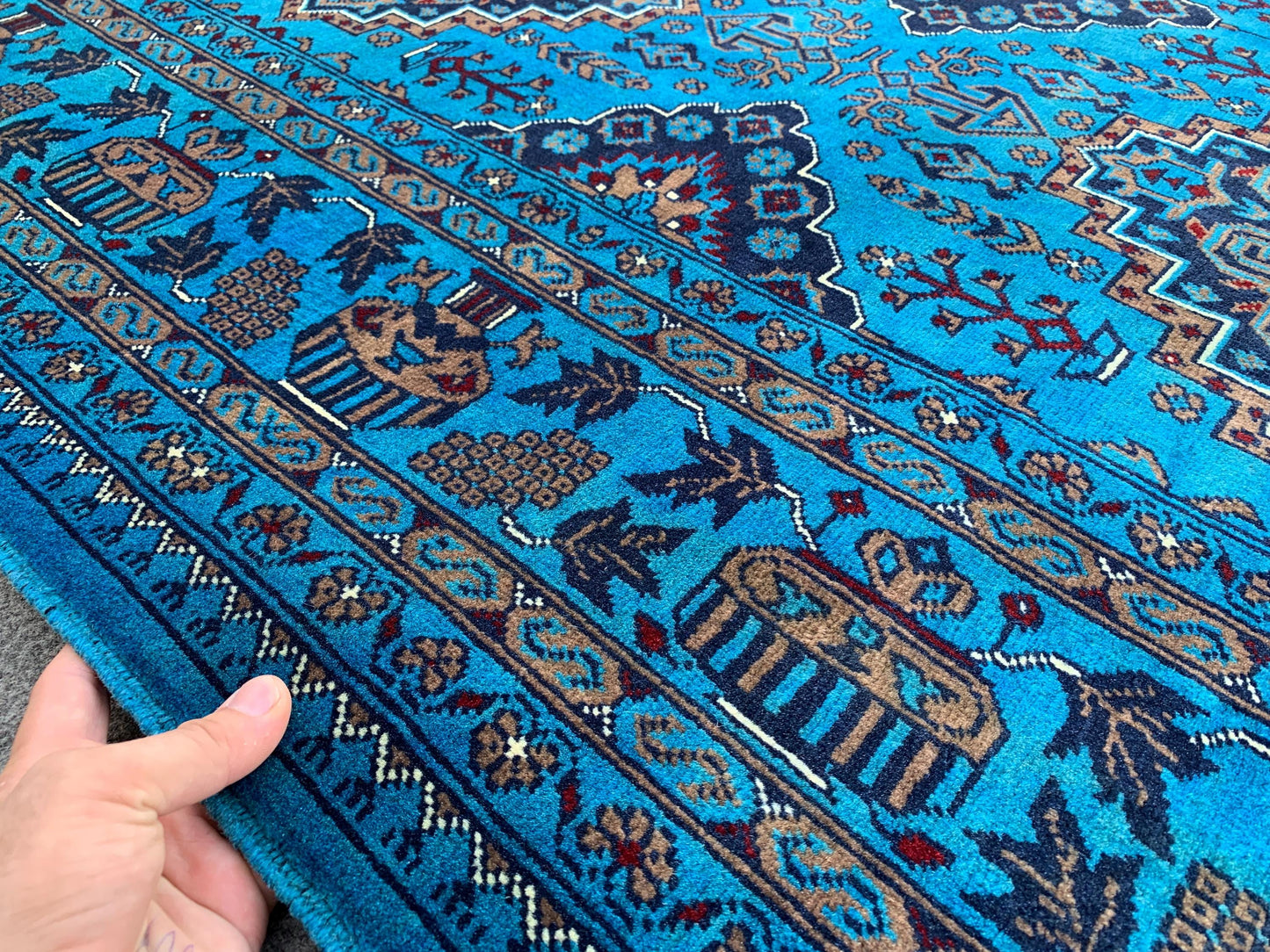 5x7 Ft Ocean Blue Afghan Rug, Natural Hand Knotted Rug, New Bukhara design Rug, Oriental Wool Rug, Fine Quality Rug, Bedroom Living Room Rug