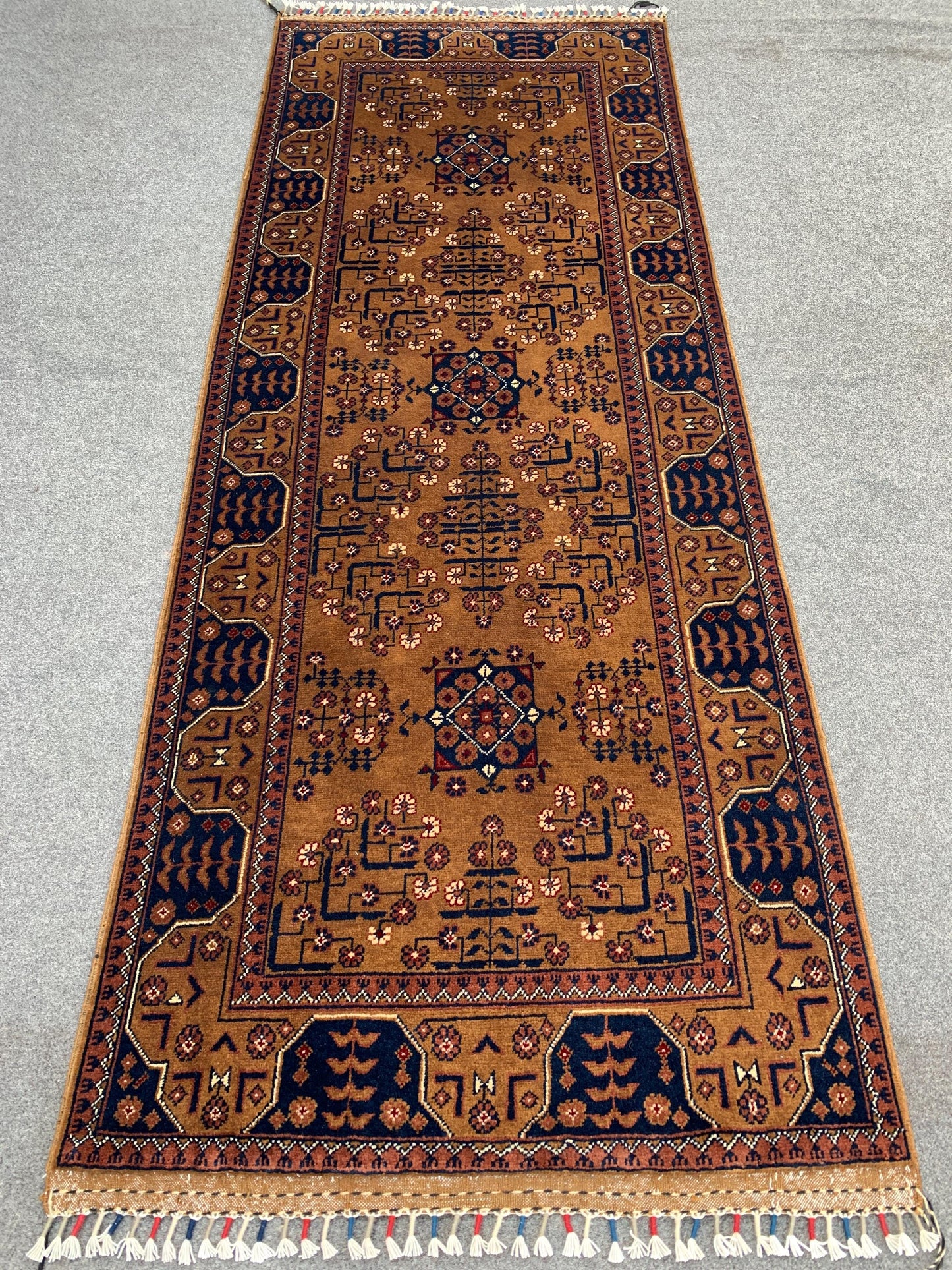 3x7 Bukhara Runner Rug, Natural Hand Knotted Runner Rug, Afghan Runner Rug, Oriental Turkmen Wool Rug, Rugs for Bedroom Hallway Kitchen Rug.