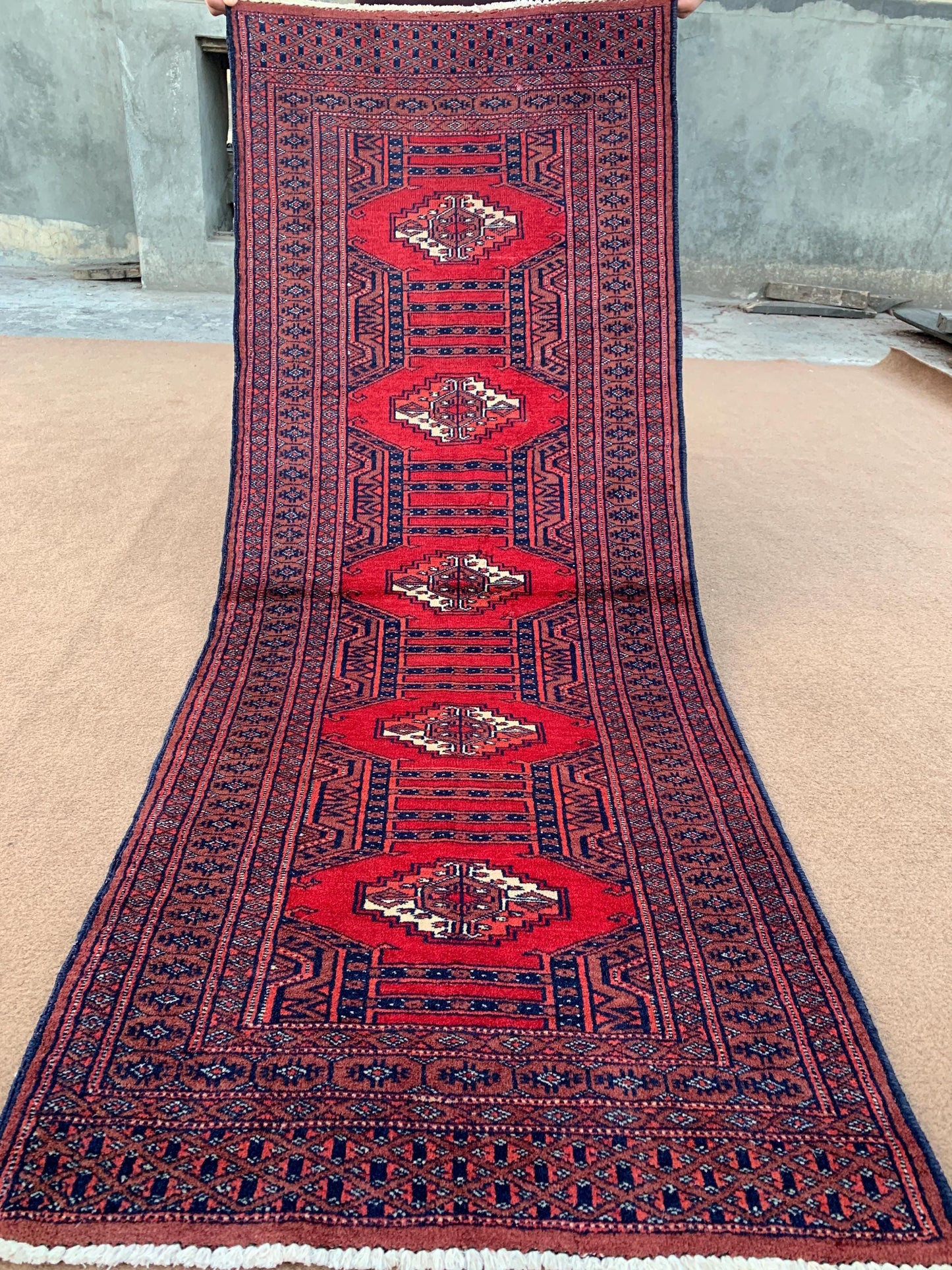 Vintage Pakistani Runner Rug 2x6 Ft Hand Knotted Runner Rug, Geometric Area Rug, Red Blue Runner Rug, Home Decor Rug, Hallway Runner Rug etc