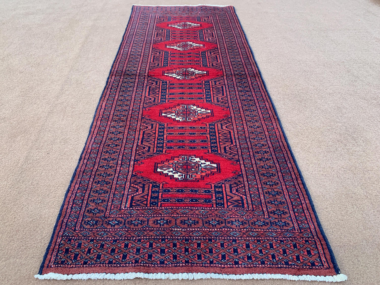 Vintage Pakistani Runner Rug 2x6 Ft Hand Knotted Runner Rug, Geometric Area Rug, Red Blue Runner Rug, Home Decor Rug, Hallway Runner Rug etc