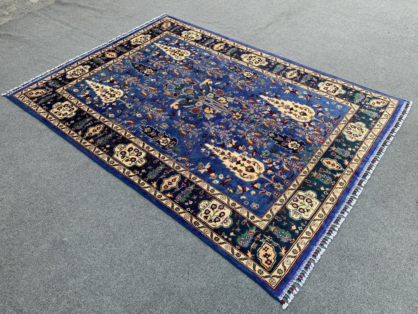 5x7 Ft Tree of life design Rug, Natural Hand Knotted Rug, Blue Afghan Rug, Good Pile Rug Oriental Wool Rug, Rugs for Bedroom Living Room Rug