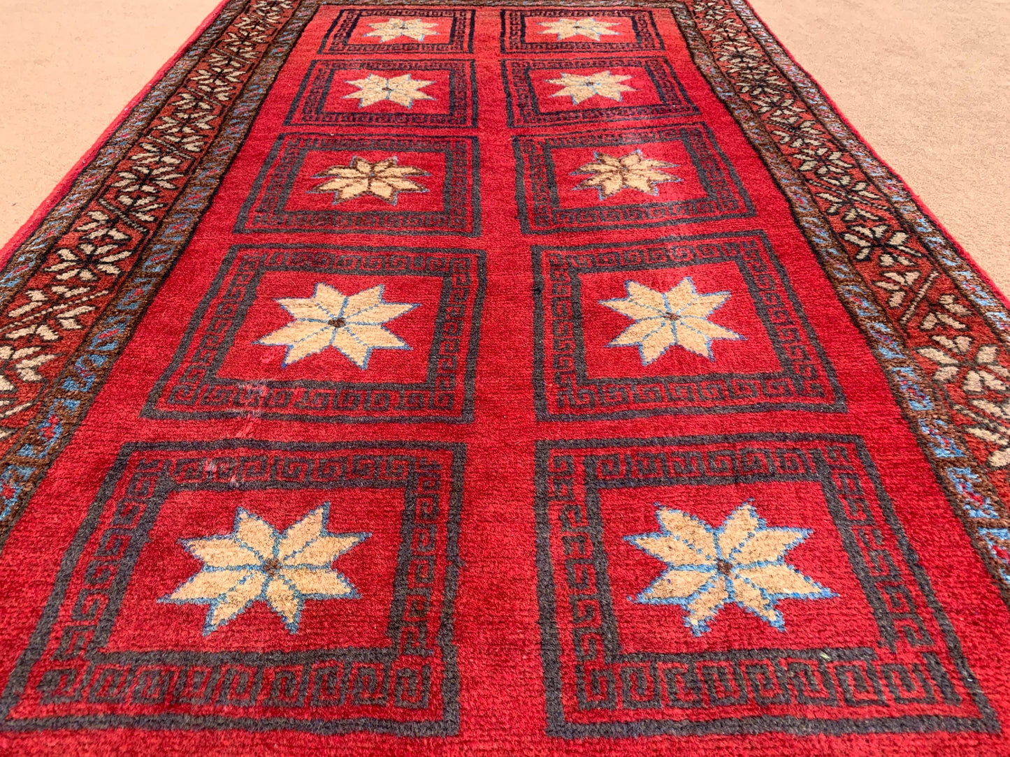 4x6 Ft Vintage Baluchi Rug, Afghan Hand Knotted Wool Rug, One of a kind Rug, Checkered design Rug, Oriental Rug, Bedroom Rug Hallway Rug etc