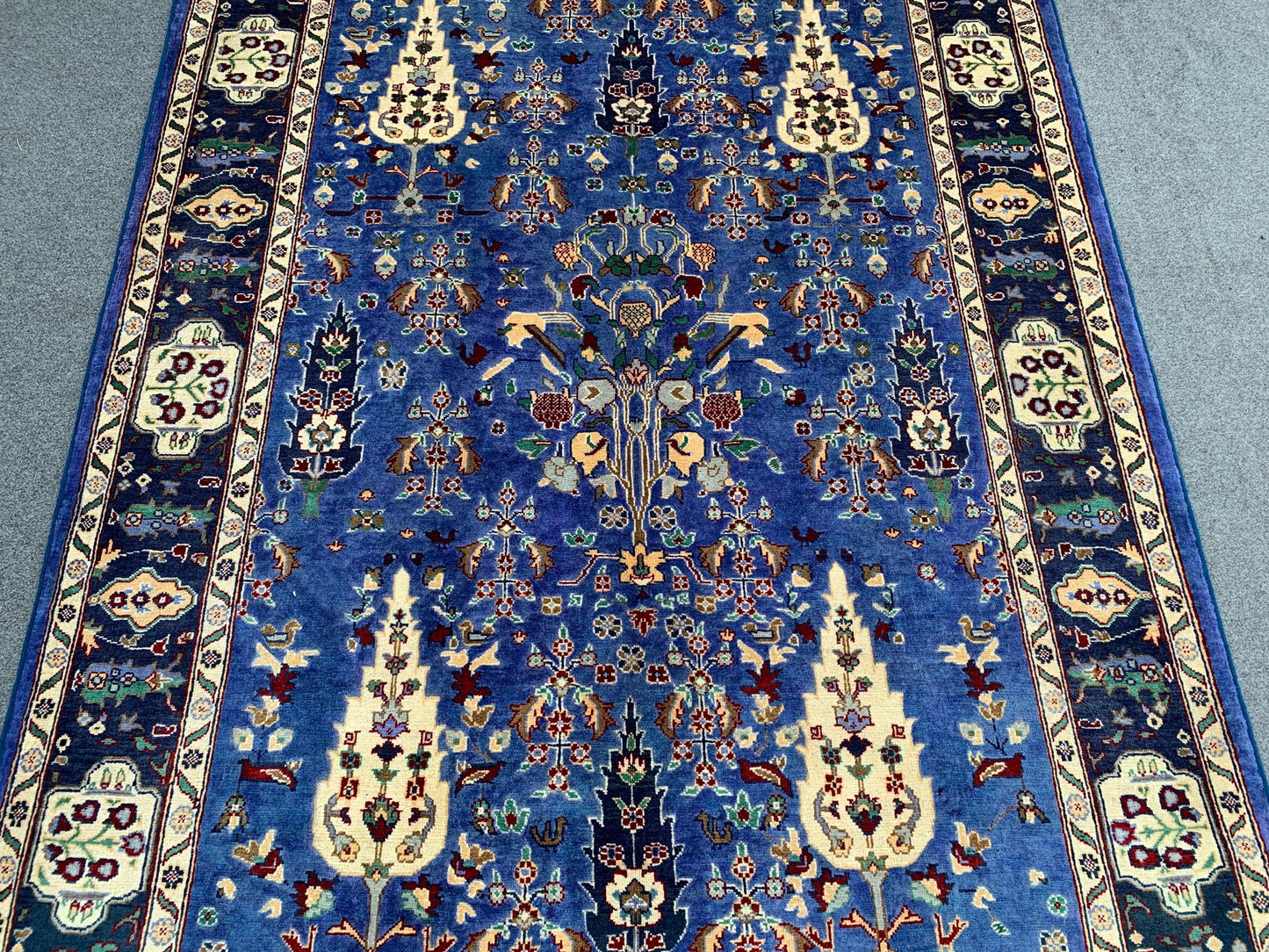 5x7 Ft Tree of life design Rug, Natural Hand Knotted Rug, Blue Afghan Rug, Good Pile Rug Oriental Wool Rug, Rugs for Bedroom Living Room Rug
