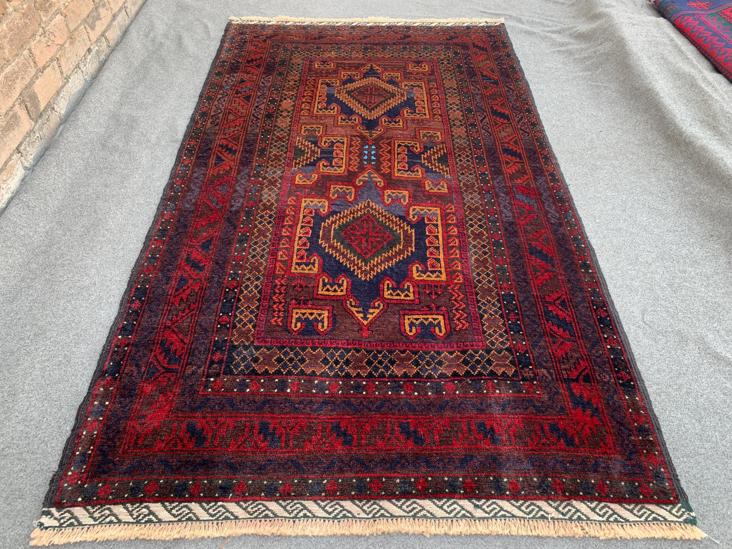 4x6 Vintage Rug, Natural Hand Knotted Afghan Wool Rug, Herati Baluchi Rug, Geometric Area Rug, Oriental Tribal Rug, Bedroom Rug Hallway Rug.