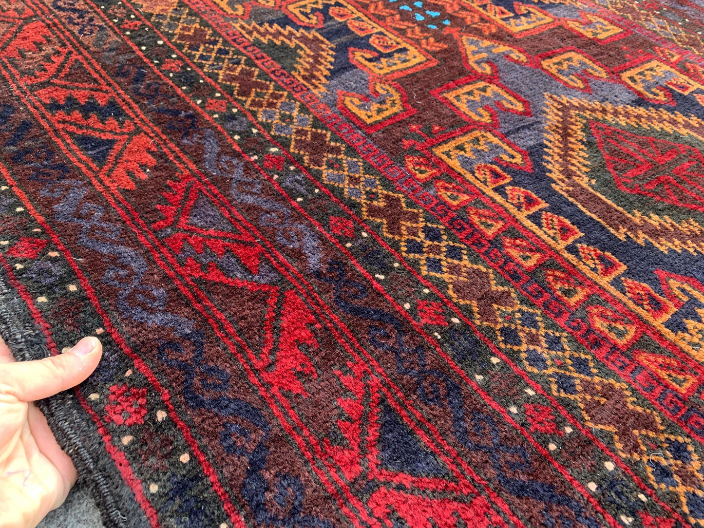 4x6 Vintage Rug, Natural Hand Knotted Afghan Wool Rug, Herati Baluchi Rug, Geometric Area Rug, Oriental Tribal Rug, Bedroom Rug Hallway Rug.