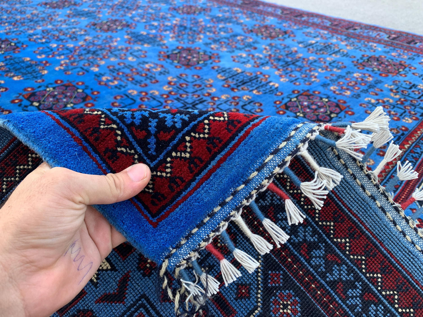 7x10 Ft Blue Bukhara Rug, Natural Afghan Hand Knotted Wool Rug, High Quality Bukhara Rug Oriental Rug Modern Rug, Living Room Rug 200x300 Cm